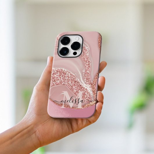 Moderne Roze Goud Chic Glitter Monogram iPhone Hoesje