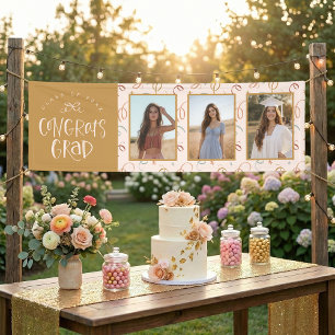 Moderne Roze Goud Confetti 3 Foto Afstuderen Spandoek