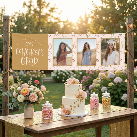 Moderne Roze Goud Confetti 3 Foto Afstuderen Spandoek