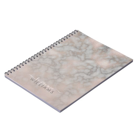 Moderne Roze Goud en Grijs Elegant Marmer Notitieboek (Linkerzijde)
