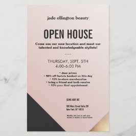 Moderne Roze Goud en Zwarte Kleurblok Beauty Salon Flyer