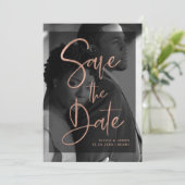 Moderne Roze Goud en Zwarte Overlay | Foto Save The Date (Staand voorkant)