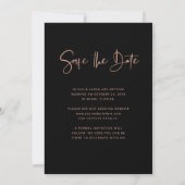 Moderne Roze Goud en Zwarte Overlay | Foto Save The Date (Achterkant)