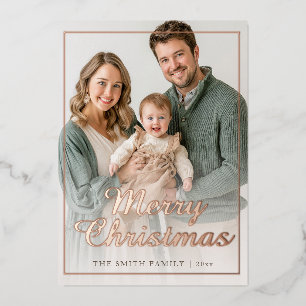 Moderne Roze Goud Folie Prettig Kerstmis Familie F Feestdagenkaart