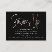 Moderne Roze Goud Folie Script Gratis Drink Ticket Informatiekaartje (Voorkant)