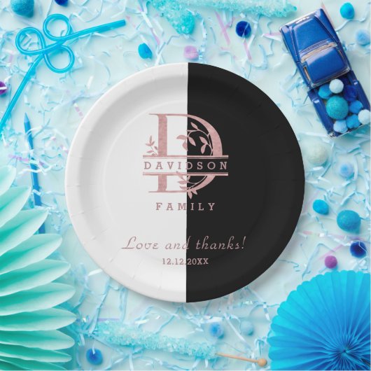 Moderne Roze Goud Gesplitste Aangepaste Monogram A Papieren Bordje (Feest)