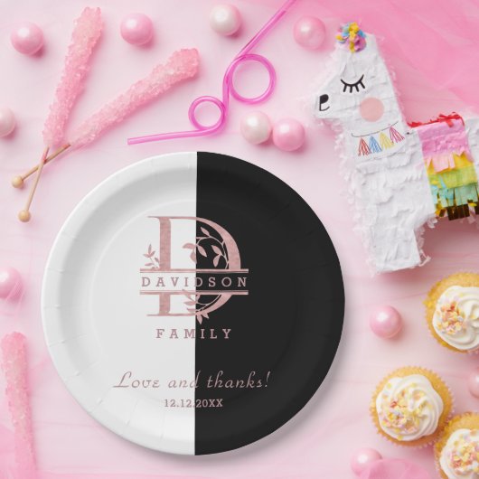 Moderne Roze Goud Gesplitste Aangepaste Monogram A Papieren Bordje (Feest)