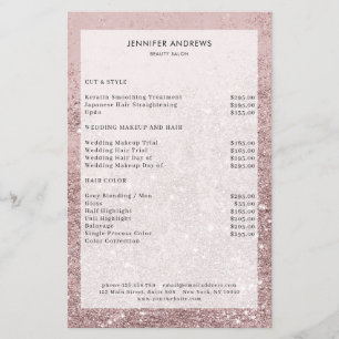 Moderne Roze Goud Glitter Salon Prijslijst Flyer