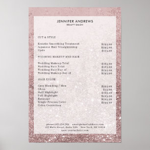Moderne Roze Goud Glitter Salon Prijslijst Poster