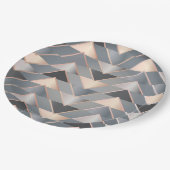 Moderne Roze Goud & Grijs Geometrisch Chevron Papieren Bordje (Gekanteld)