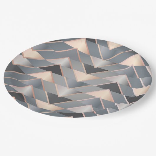 Moderne Roze Goud & Grijs Geometrisch Chevron Papieren Bordje (Gekanteld)