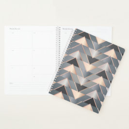 Moderne Roze Goud & Grijs Geometrisch Chevron Planner