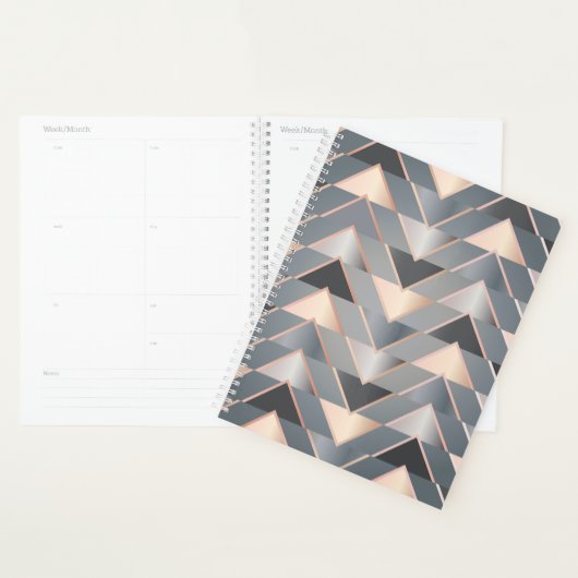 Moderne Roze Goud & Grijs Geometrisch Chevron Planner (Display)