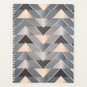 Moderne Roze Goud & Grijs Geometrisch Chevron Planner (Voorkant)
