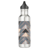 Moderne Roze Goud & Grijs Geometrisch Chevron Waterfles (Links)
