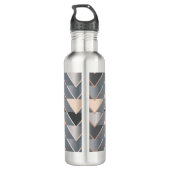 Moderne Roze Goud & Grijs Geometrisch Chevron Waterfles (Achterkant)