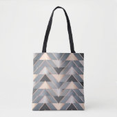 Moderne Roze Goud & Grijs Geometrische Chevron Tote Bag (Voorkant)