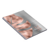 Moderne Roze Goud Grijze Monogram Notitieboek (Rechterzijde)