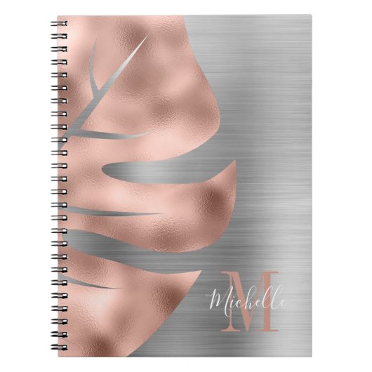 Moderne Roze Goud Grijze Monogram Notitieboek (Voorkant)