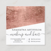 Moderne Roze Goud Hello Script Vierkante Make-up H Visitekaartje (Achterkant)