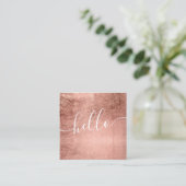 Moderne Roze Goud Hello Script Vierkante Make-up H Visitekaartje (Staand voorkant)