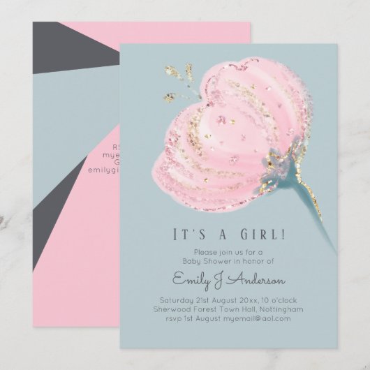 Moderne Roze Goud Het is een meisje Baby Shower Kaart (Voorkant / Achterkant)