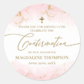 Moderne Roze Goud Kruis Meisje Bevestiging Ronde Sticker (Voorkant)