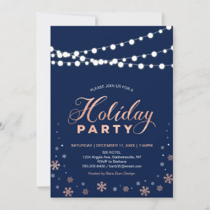 Moderne Roze Goud & Marineblauwe Feestelijke Party Kaart