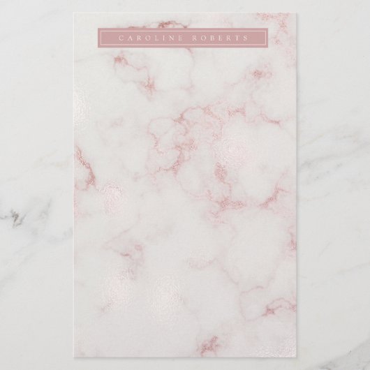 Moderne Roze Goud Marmer Briefpapier (Voorkant)