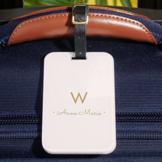 Moderne Roze Goud Minimalistische Monogram Bagagelabel (Voorkant Insitu 2)