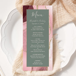 Moderne Roze Goud Sage Groen Agaat Bruiloft Menu