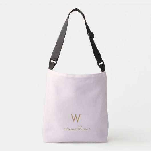 Moderne Roze Goud Schrift Monogram Crossbody Tas (Voorkant)
