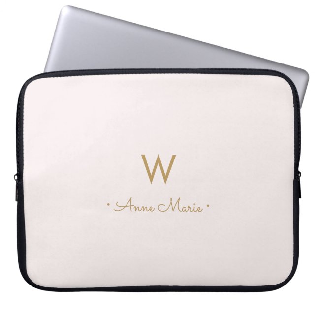 Moderne Roze Goud Schrift Monogram Laptop Sleeve (Voorkant)