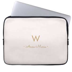 Moderne Roze Goud Schrift Monogram Laptop Sleeve