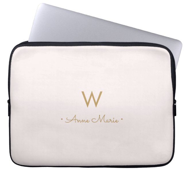 Moderne Roze Goud Schrift Monogram Laptop Sleeve (Voorkant)