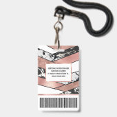 Moderne Roze Goud Zwarte Glitters Marmer Geometris Badge (Achterkant met lanyard)