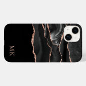 Moderne Roze Goud & Zwarte Marmer Agaat Monogram Case-Mate iPhone Case (Achterkant (horizontaal))