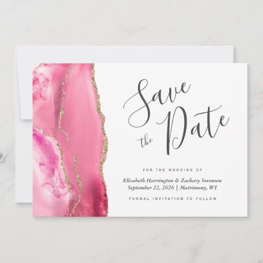 Moderne roze goudblazer slaat de Kaart Datum op (Voorkant)