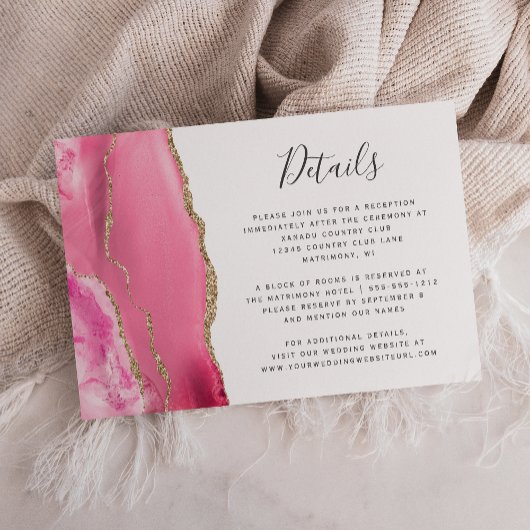 Moderne roze goudbonnen details informatiekaartje