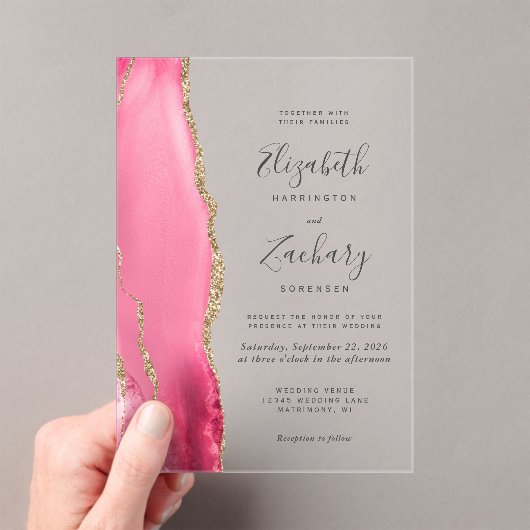Moderne roze goudbruidbruding acryl uitnodigingen (Insitu (Draagbaar))