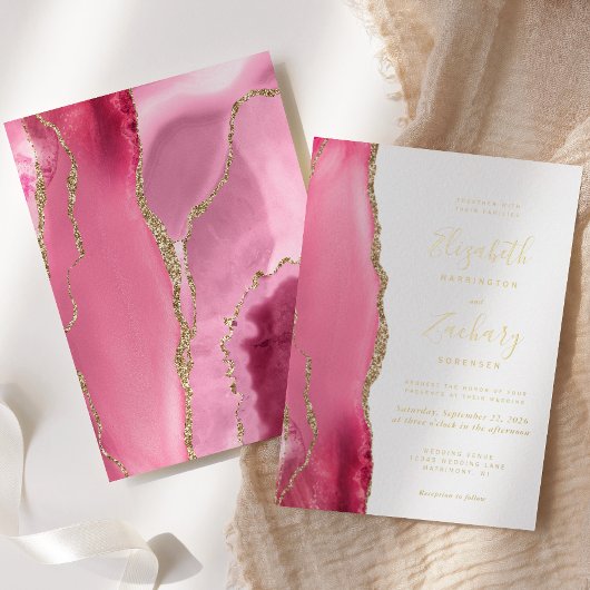 Moderne roze goudbruidbruding folie uitnodiging