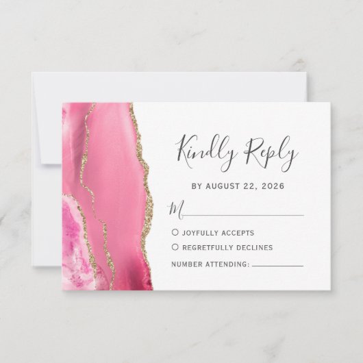 Moderne roze goudbruidbruding RSVP kaartje (Voorkant)