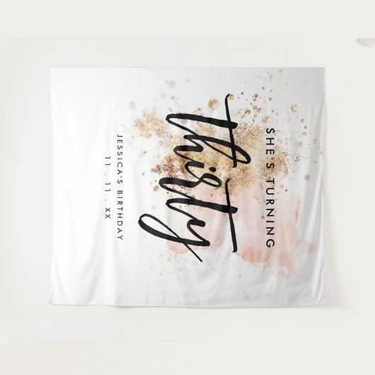 Moderne roze gouden 30e verjaardag achtergrondbann wandkleed (Voorkant (horizontaal))