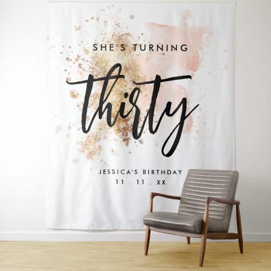 Moderne roze gouden 30e verjaardag achtergrondbann wandkleed (In situ)