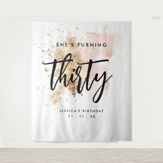 Moderne roze gouden 30e verjaardag achtergrondbann wandkleed (Voorkant)