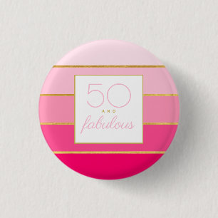 Moderne Roze & Gouden 50 en fantastische verjaarda Ronde Button 3,2 Cm