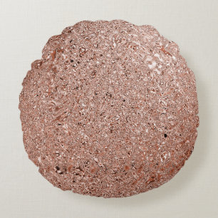 Moderne Roze Gouden Abstracte Metallic Textuur Rond Kussen