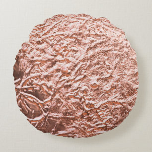 Moderne Roze Gouden Abstracte Metallic Textuur Rond Kussen