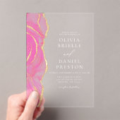 Moderne Roze Gouden Agaat Elegante bruiloft Acryl Uitnodigingen (Insitu (Draagbaar))