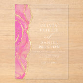 Moderne Roze Gouden Agaat Elegante bruiloft Acryl Uitnodigingen (Voorkant)